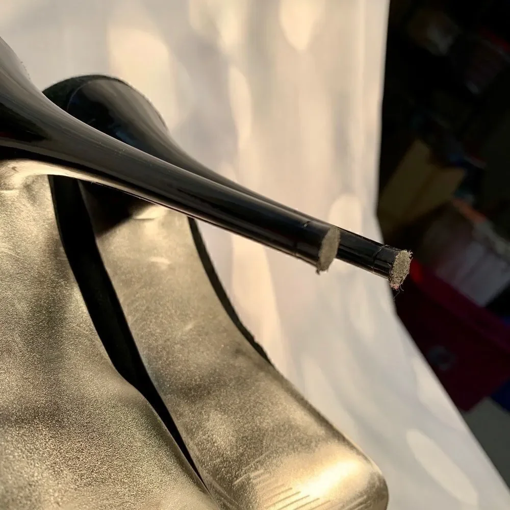 STEVE MADDEN BLACK SUEDE w 5” BLACK ACRYLIC HEEL 7